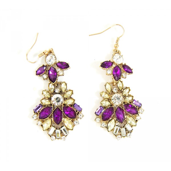 Isla Amethyst and Champaign Floral Marquise Earrings